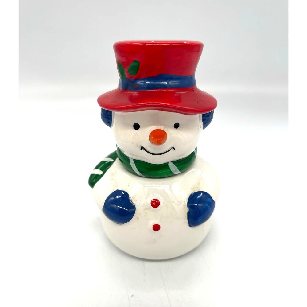Vintage 1989 Snowman Ceramic Stackable Salt & Pepper Shakers